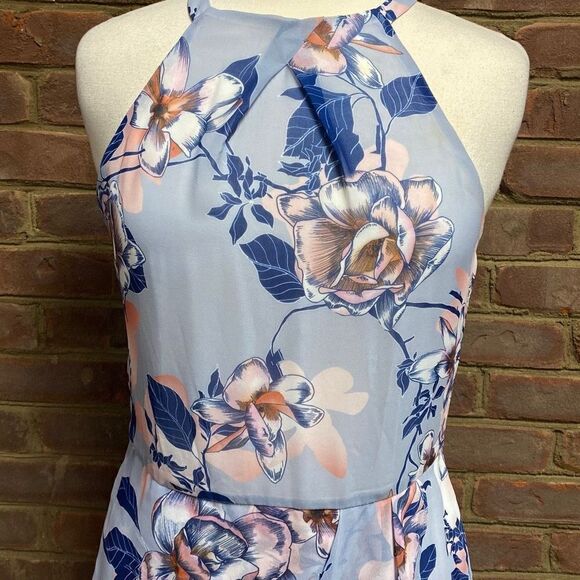 LeShop Blue Floral Halter Tulip Dress Size Large NWT - Picture 3 of 8